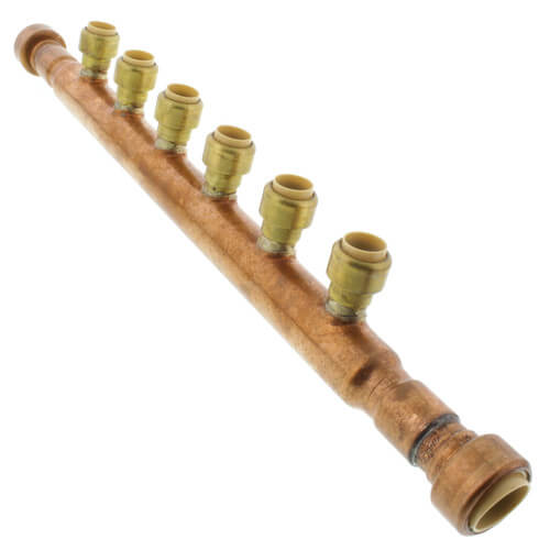 3/4" Open Copper Manifold w/ 1/2" Push-Fit Outlets (6 Outlets)