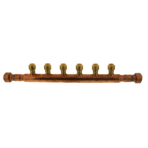 3/4" Open Copper Manifold w/ 1/2" Push-Fit Outlets (6 Outlets)
