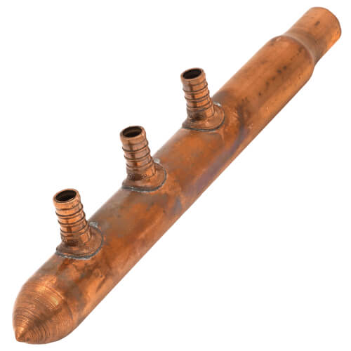 1" Copper Manifold w/ 1/2" PEX Loops, 4 Outlet (Male Sweat x Spin Closed)
