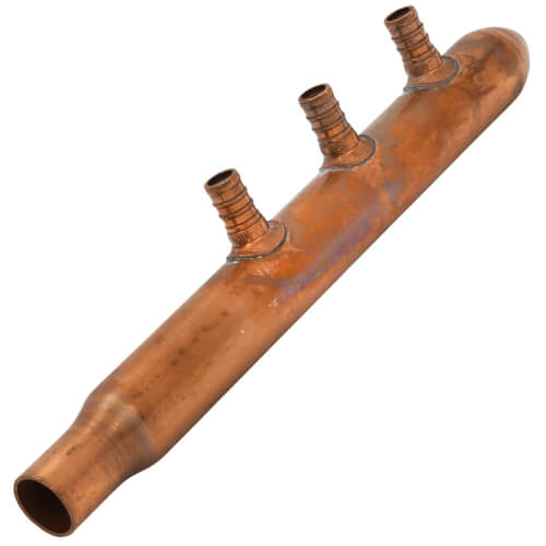 Main product image of 1" Copper Manifold w/ 1/2" PEX Loops, 3 Outlet (Male Sweat x Spin Closed)