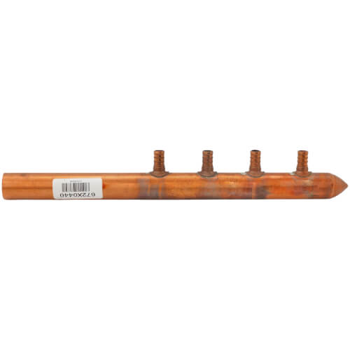 Main product image of 1" Copper Manifold w/ 1/2" PEX Loops, 4 Outlet (1" Male Sweat x Spin Closed)