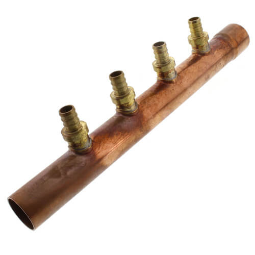 1" Brazed Branch Copper Manifold w/ 1/2" PEX Loops, 2 Outlets (Male Sweat x Female Sweat)