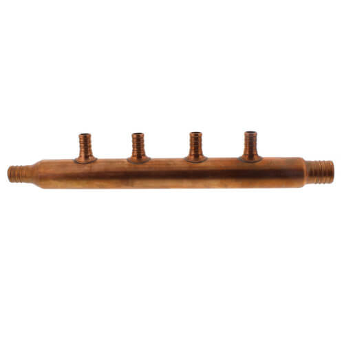 3/4" PEX Crimp × 1" PEX Crimp Copper Manifold w/ 1/2" PEX Outlets (4 Outlets)