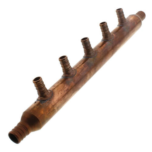 1" Copper Manifold w/ 1/2" PEX Outlets and 3/4" PEX Inlets (5 outlets)