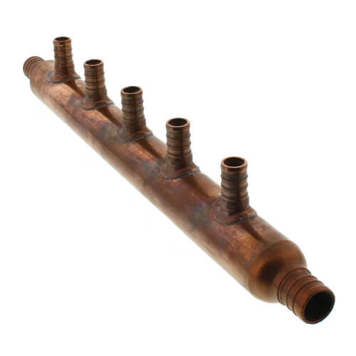 1" Copper Manifold w/ 1/2" PEX Outlets and 3/4" PEX Inlets (5 outlets)