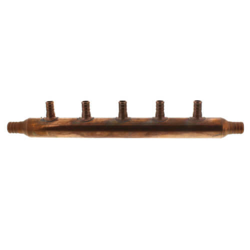 1" Copper Manifold w/ 1/2" PEX Outlets and 3/4" PEX Inlets (5 outlets)