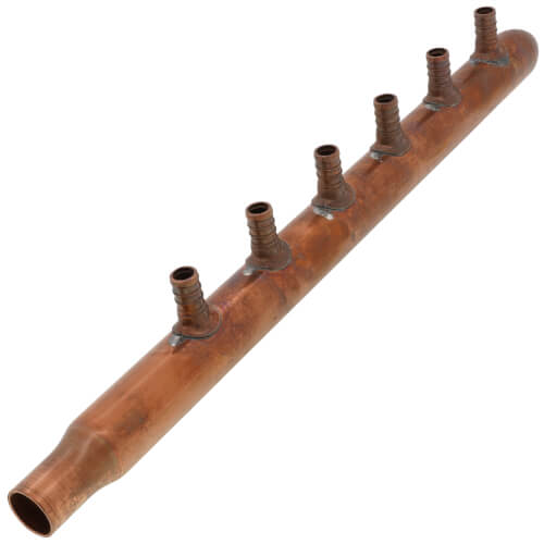 1" Copper Manifold w/ 1/2" PEX Loops, 6 Outlet (Male Sweat x Spin Closed)