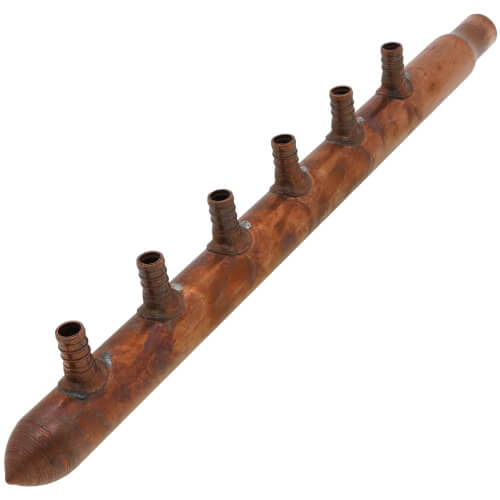1" Copper Manifold w/ 1/2" PEX Loops, 6 Outlet (Male Sweat x Spin Closed)