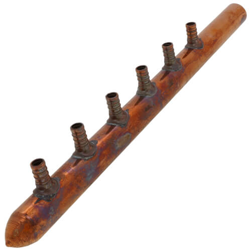 Main product image of 1" Copper Manifold w/ 1/2" PEX Loops, 6 Outlet (1" Male Sweat x Spin Closed)