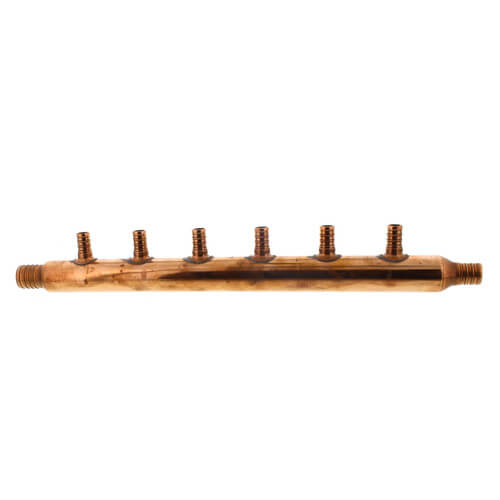 Main product image of 3/4" PEX Crimp × 1" PEX Crimp Copper Manifold w/ 1/2" PEX Outlets (6 Outlets)
