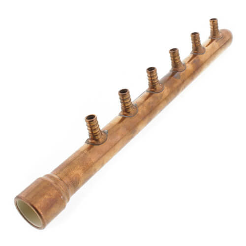 1" CPVC × Spin Closed Copper Manifold w/ 1/2" PEX Outlets (6 Outlets)