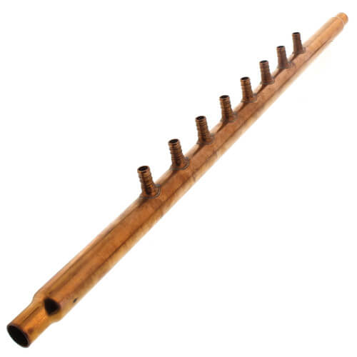 3/4" Male Sweat × 3/4" Male Sweat Copper Manifold w/ Extended Trunk, 1/2" PEX Outlets (8 Outlets)