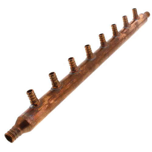 1" Copper Manifold w/ 1/2" PEX Outlets and 3/4" PEX Inlets (8 outlets)