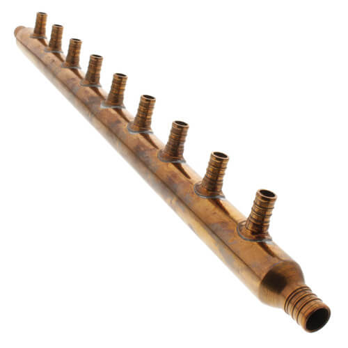 1" Copper Manifold w/ 1/2" PEX Outlets and 3/4" PEX Inlets (9 outlets)