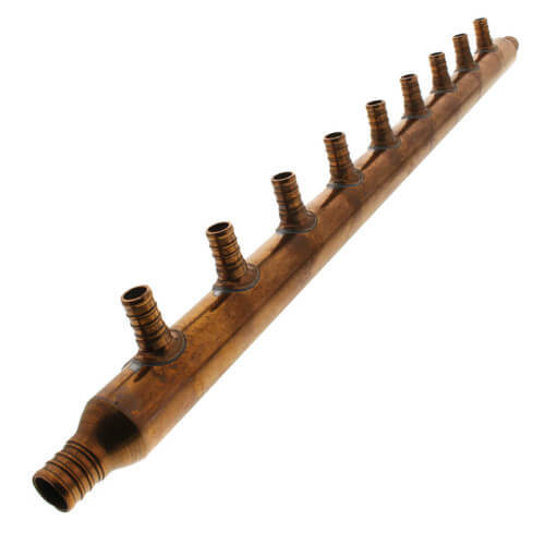 1" Copper Manifold w/ 1/2" PEX Outlets and 3/4" PEX Inlets (9 outlets)