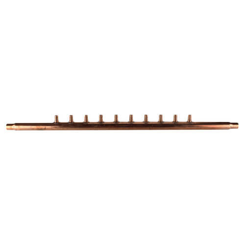 3/4" Male Sweat × 3/4" Male Sweat Copper Manifold w/ Extended Trunk, 1/2" PEX Outlets (10 Outlets)