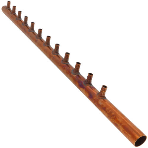 Main product image of 1" Copper Manifold w/ 1/2" PEX Loops, 12 Outlet (1" Male Sweat x Spin Closed)
