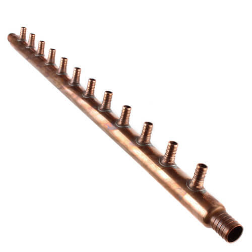 1" PEX Crimp × 1" PEX Crimp Copper Manifold w/ 1/2" PEX Outlets (12 Outlets)