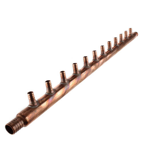 1" PEX Crimp × 1" PEX Crimp Copper Manifold w/ 1/2" PEX Outlets (12 Outlets)
