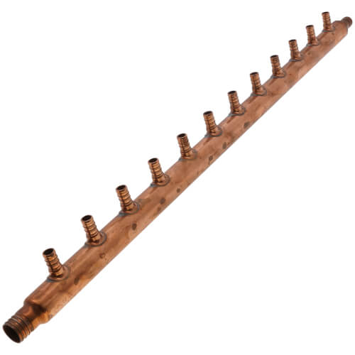3/4" PEX Crimp × 1" PEX Crimp Copper Manifold w/ 1/2" PEX Outlets (12 Outlets)