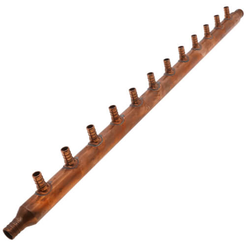 3/4" PEX Crimp × 1" PEX Crimp Copper Manifold w/ 1/2" PEX Outlets (12 Outlets)