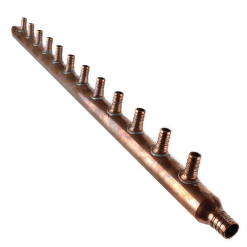 1" Copper Manifold w/ 1/2" PEX Outlets and 3/4" PEX Inlets (12 outlets)