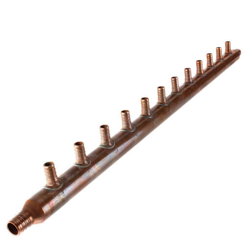 1" Copper Manifold w/ 1/2" PEX Outlets and 3/4" PEX Inlets (12 outlets)