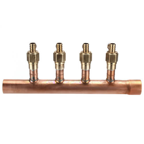 1" Copper Manifold w/ 1/2" Crimp Ball Valves, Lead Free (4 Outlets)