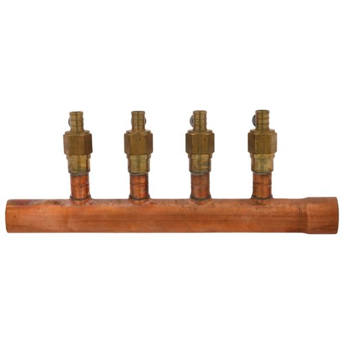 Main product image of 1" Copper Manifold w/ 1/2" Crimp Ball Valves, Lead Free (4 Outlets)