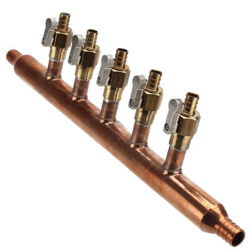 Main product image of 3/4" PEX Manifold w/ 1/2" Crimp Ball Valves, Lead Free (5 Outlets)