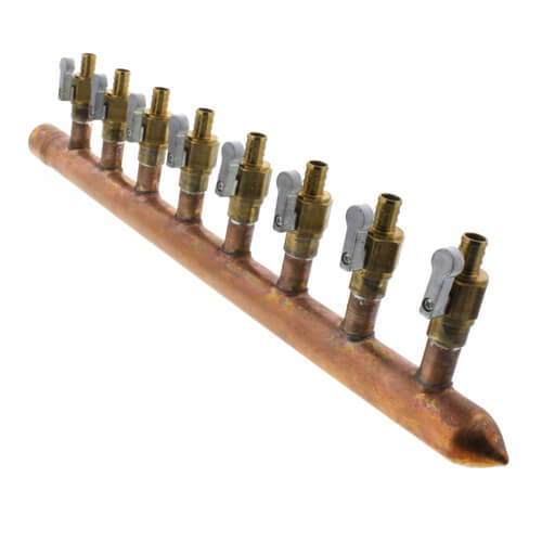 1" Female Sweat x Spin Closed (Right) Manifold, 1/2" PEX Outlets, Lead Free (8 Outlets)