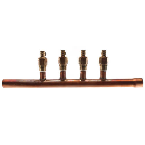 Main product image of 3/4" Copper Manifold w/ 1/2" Crimp Ball Valves, Extended, Lead Free (4 Outlets)