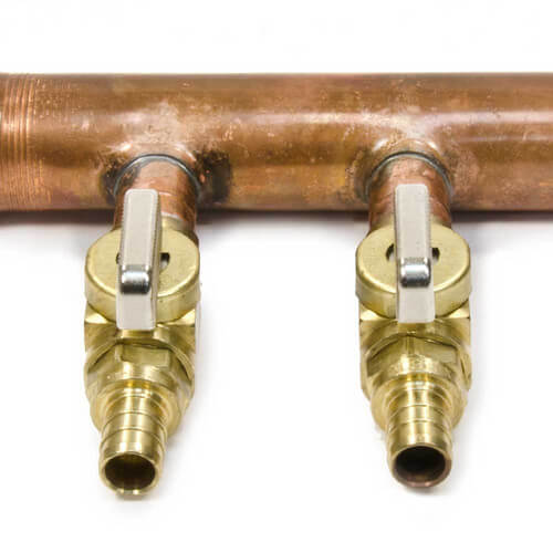 Main product image of 1" Copper Manifold w/ 1/2" Crimp Ball Valves, Lead Free (11 Outlets)