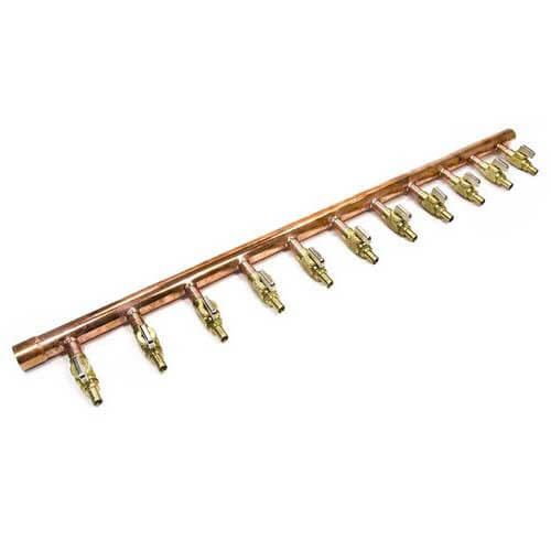 Main product image of 1" Copper Manifold w/ 1/2" Crimp Ball Valves, Lead Free (11 Outlets)