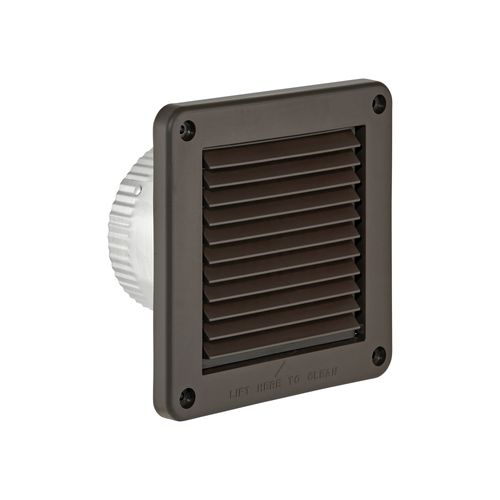 Main product image of 4" Brown Mini Louvered Plastic Fresh Air Intake Vent w/ 1/8" Metal Screen, 3" Pipe