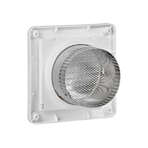 Main product image of 4" White Mini Louvered Plastic Fresh Air Intake Vent w/ 1/8" Metal Screen, 3" Pipe