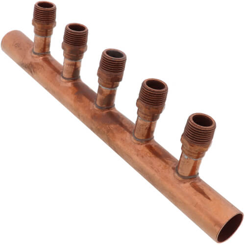 1" Male Sweat Copper Manifold w/ 1/2" MIP Loops (5 Outlets)