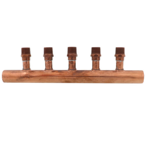 1" Male Sweat Copper Manifold w/ 1/2" MIP Loops (5 Outlets)