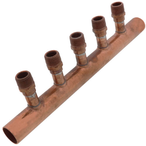 1" Male Sweat Copper Manifold w/ 1/2" MIP Loops (5 Outlets)