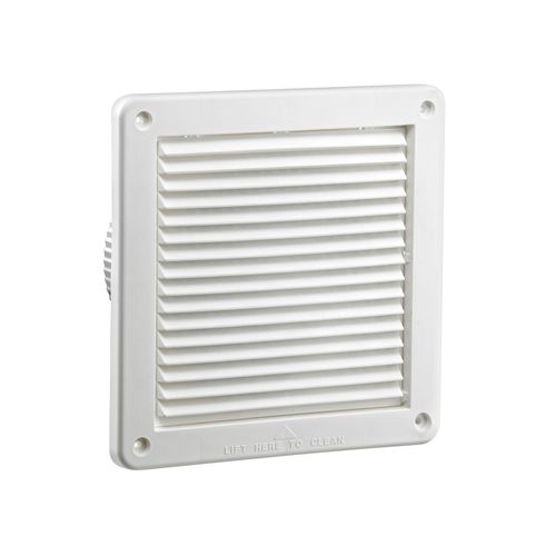 Main product image of 6" White Mini Louvered Plastic Fresh Air Intake Vent w/ 1/8" Metal Screen, 3" Pipe