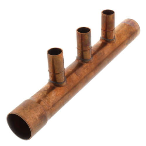 1" Male Sweat x Female Sweat Copper Manifold w/ 1/2" Sweat Loops (3 Outlets)