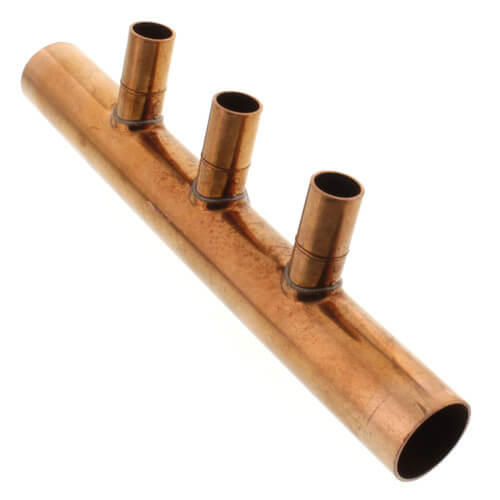 1" Male Sweat Copper Manifold w/ 1/2" Sweat Loops (3 Outlets)