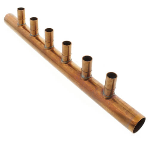 1" Male Sweat Copper Manifold w/ 1/2" Sweat Loops (6 Outlets)