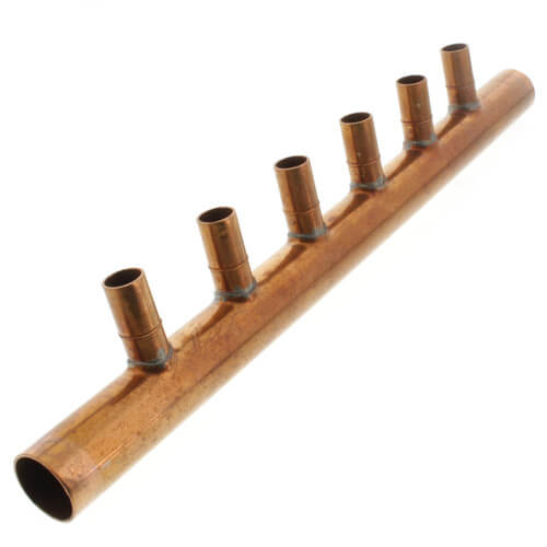 1" Male Sweat Copper Manifold w/ 1/2" Sweat Loops (6 Outlets)