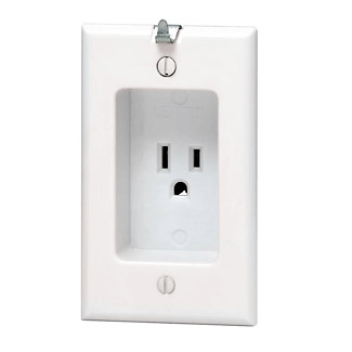 Main product image of 1-Gang Single Recessed Receptacle with Clock Hanger Hook - Light Almond (125V)