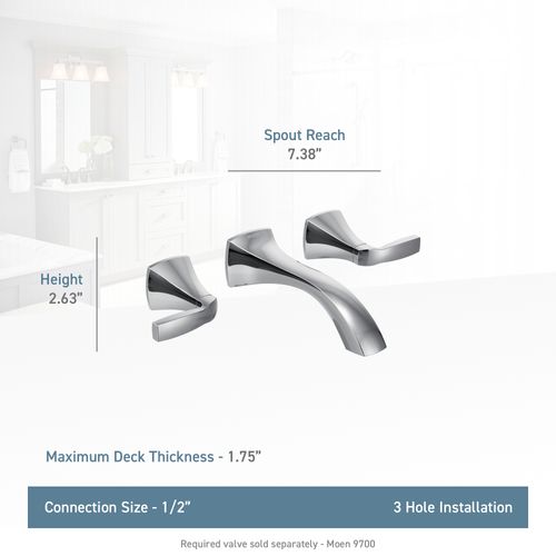 Main product image of Voss Brushed Nickel 2 Handle Wall Mount Bathroom Faucet w/ M-pact Wall Mount Valve And Drain, T6906BN-9700-L