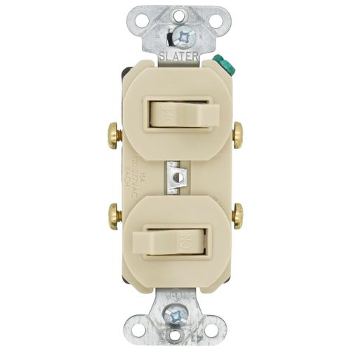 Main product image of Single-Pole Double Combination Grounding Toggle Switch, 15A - Ivory (120/277V)