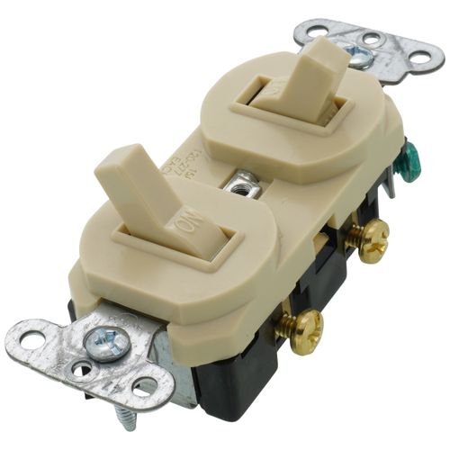 Main product image of Single-Pole Double Combination Grounding Toggle Switch, 15A - Ivory (120/277V)