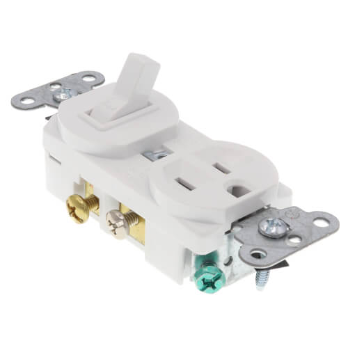Single-Pole Combination Single Toggle Switch & Single Receptacle, 15A - White (120/125V)