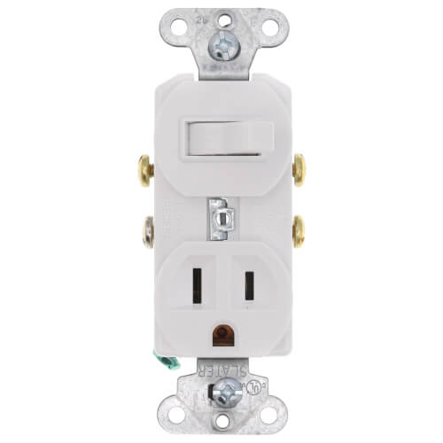 Single-Pole Combination Single Toggle Switch & Single Receptacle, 15A - White (120/125V)